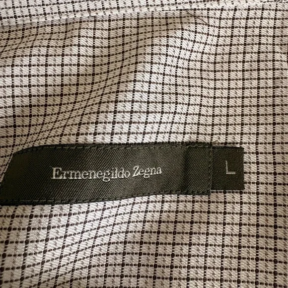 Ermenegildo Zegna Men’s Dress Shirt Size L White Brown Check 100% Cotton Italy - Picture 6 of 8